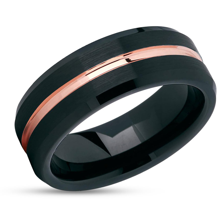 Black Tungsten Ring - Men's Black Ring - Black Tungsten Wedding Band - Rose Gold