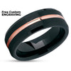 Black Tungsten Ring - Men's Black Ring - Black Tungsten Wedding Band - Rose Gold