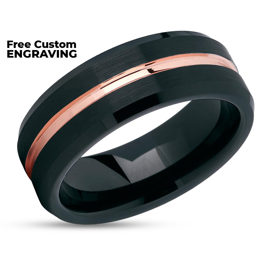 Black Tungsten Wedding Band - Rose Gold Tungsten - Black Tungsten Ring - Black Ring