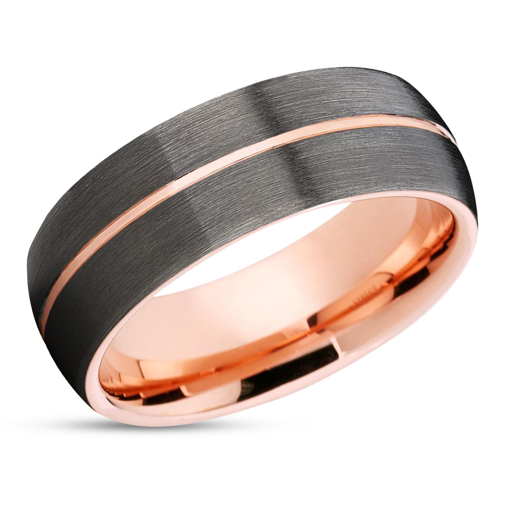 Rose Gold Tungsten - Brushed - Gunmetal Tungsten Band - Rose Gold Tungsten Ring