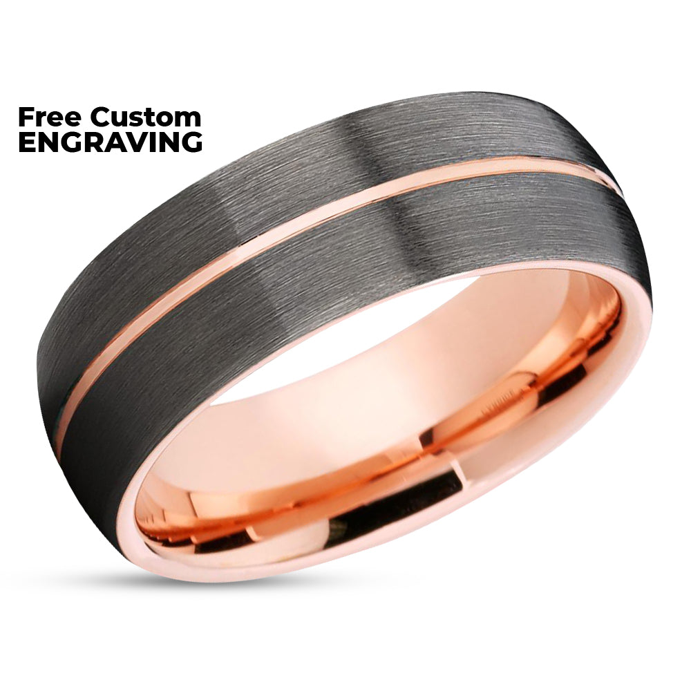 Rose Gold Tungsten - Brushed - Gunmetal Tungsten Band - Rose Gold Tungsten Ring