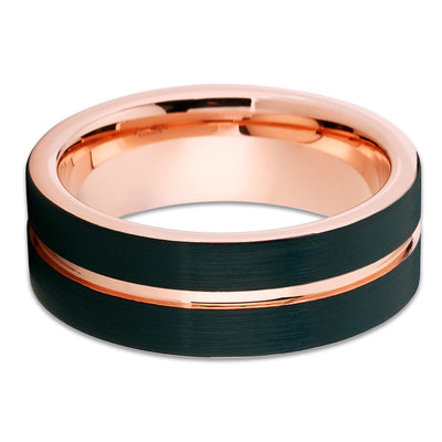 Black Tungsten Wedding Band - 8mm - Rose Gold Tungsten Ring - Brush - Clean Casting Jewelry