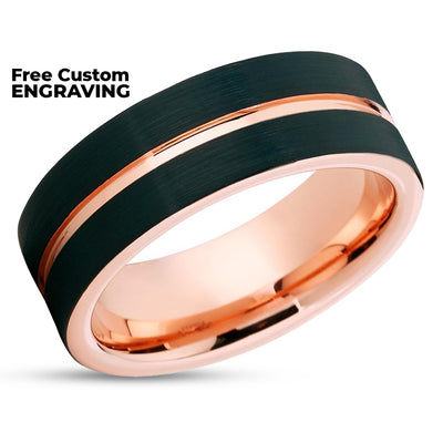 Rose Gold Tungsten Wedding Band - Rose Gold Tungsten Ring -  Black Tungsten Ring