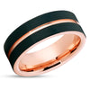 Rose Gold Tungsten Wedding Band - Rose Gold Tungsten Ring -  Black Tungsten Ring