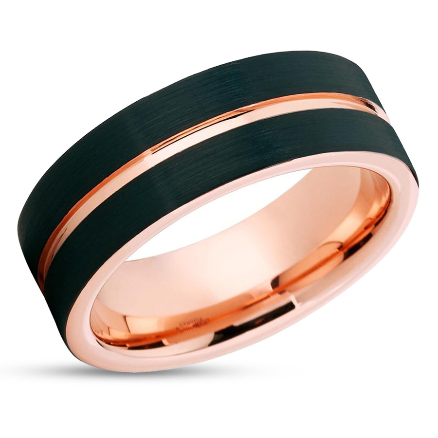 Rose Gold Tungsten Wedding Band - Rose Gold Tungsten Ring -  Black Tungsten Ring