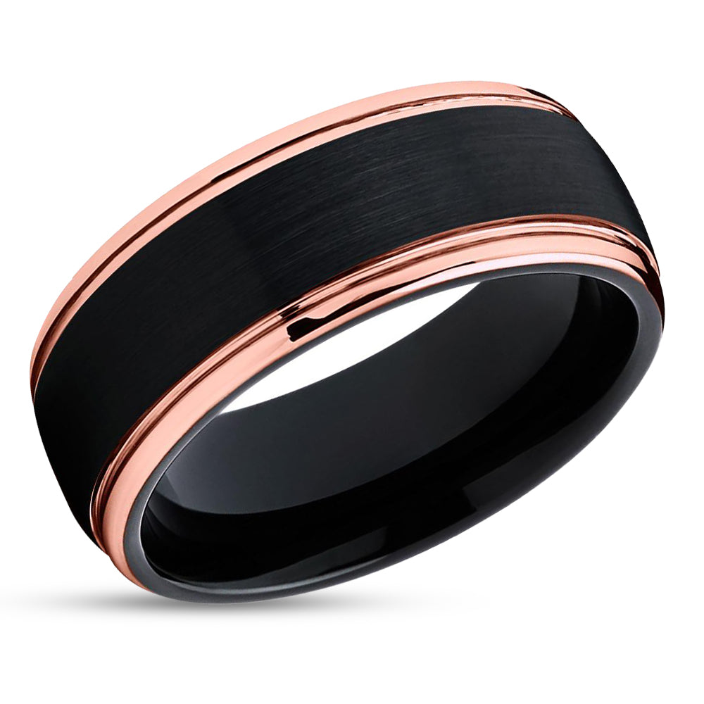 Black Tungsten Wedding Band - Men's - Black Tungsten Wedding Ring - Brush
