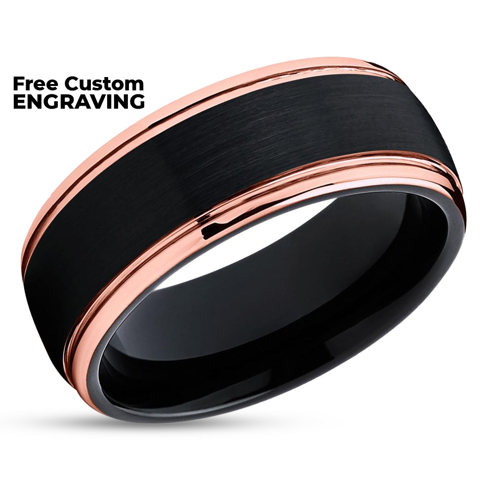 Black Tungsten Wedding Band - Men's - Black Tungsten Wedding Ring - Brush