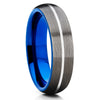6mm - Blue Tungsten Wedding Band - Gray Tungsten Ring - Gunmetal - Clean Casting Jewelry