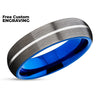 Gunmetal Tungsten Ring - Gunmetal Wedding Ring - Tungsten Wedding Ring - Blue Ring