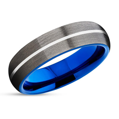 Gunmetal Tungsten Ring - Gunmetal Wedding Ring - Tungsten Wedding Ring - Blue Ring