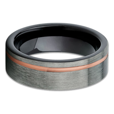 Rose Gold Tungsten Ring - Gray Ring - Black Tungsten Ring - Brush - Clean Casting Jewelry