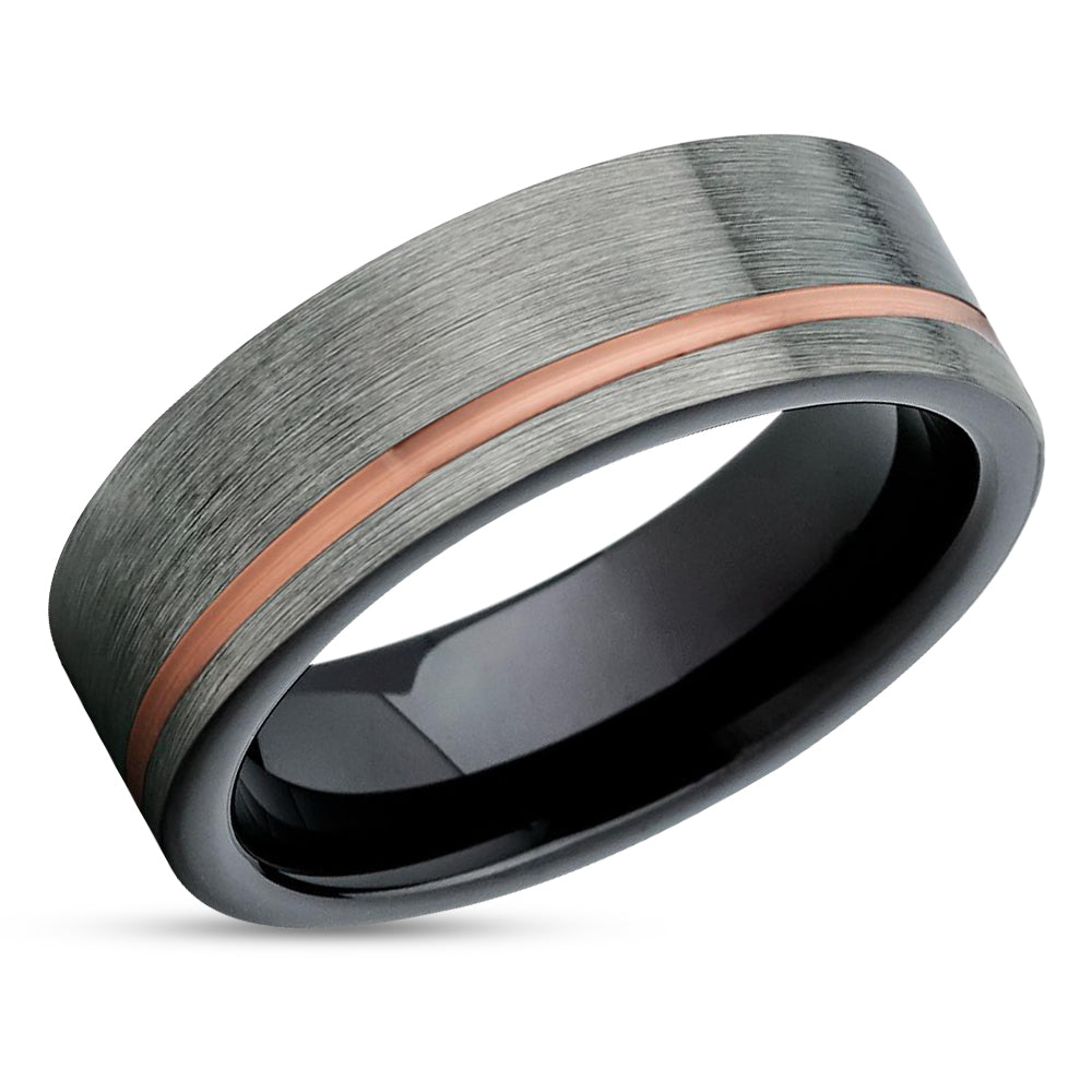 Gunmetal Wedding Ring - Rose Gold Wedding Band - Black Tungsten Ring -Black Tungsten Ring