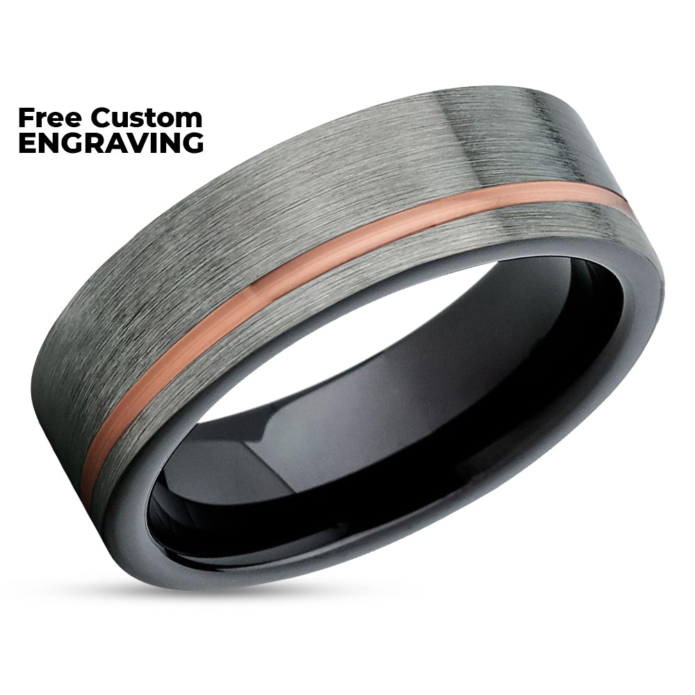 Gunmetal Wedding Ring - Rose Gold Wedding Band - Black Tungsten Ring -Black Tungsten Ring