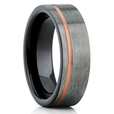 Rose Gold Tungsten Ring - Gray Ring - Black Tungsten Ring - Brush - Clean Casting Jewelry
