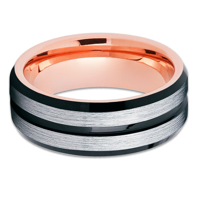 Rose Gold Tungsten Ring - Tungsten Wedding Band - Black Tungsten Ring - Clean Casting Jewelry