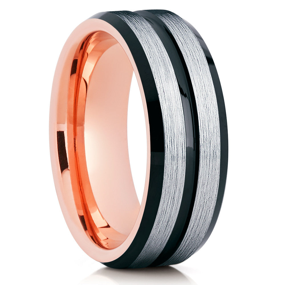 Rose Gold Tungsten Ring - Tungsten Wedding Band - Black Tungsten Ring - Clean Casting Jewelry