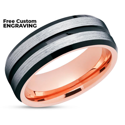 Rose Gold Tungsten Ring - Tungsten Wedding Band - Black Tungsten Ring - Black Ring