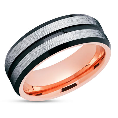 Rose Gold Tungsten Ring - Tungsten Wedding Band - Black Tungsten Ring - Black Ring