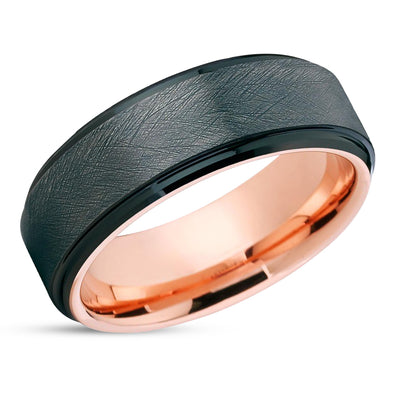 Black Tungsten Wedding Band - Black Tungsten Ring - Men's Ring - Rose - Gunmetal Ring