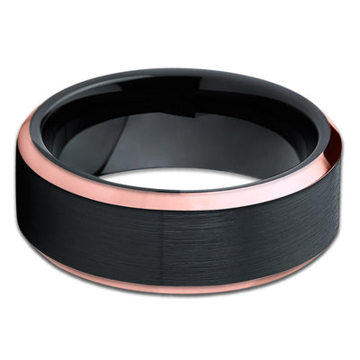 Rose Gold Tungsten Wedding Band - Rose Gold Ring - Black Tungsten Ring - Clean Casting Jewelry