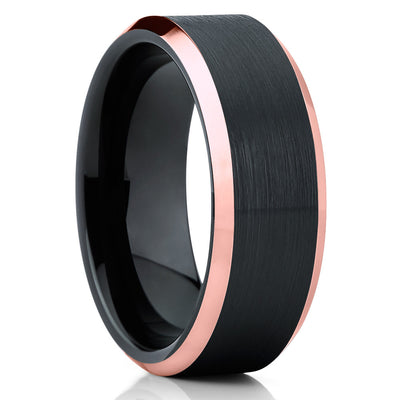 Black Tungsten Wedding Band - Black Tungsten Ring - Brushed - Rose Gold - Clean Casting Jewelry