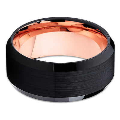 Rose Gold Tungsten Wedding Band - Black Ring - Tungsten Wedding Band - Clean Casting Jewelry