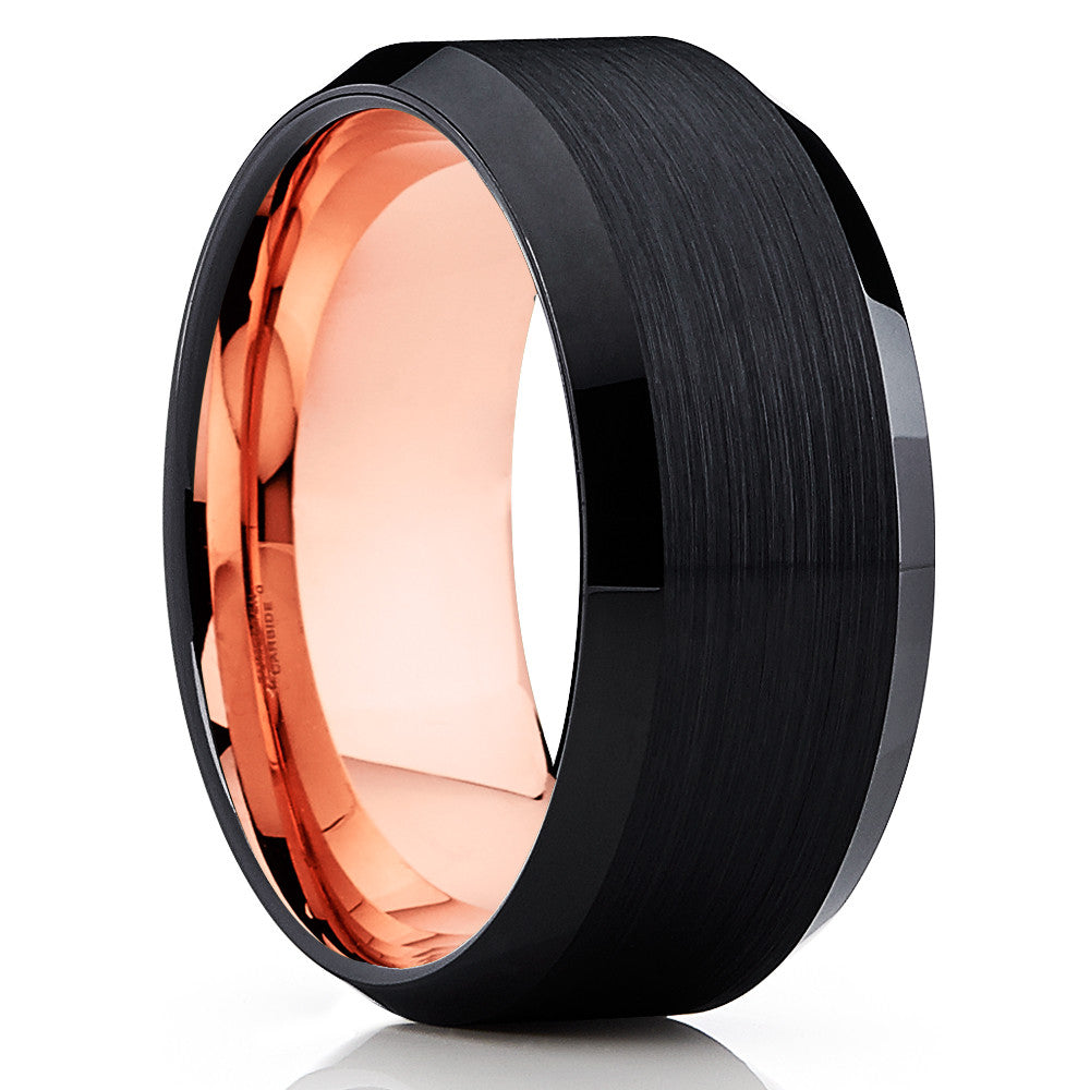 Rose Gold Tungsten Wedding Band - Black Ring - Tungsten Wedding Band - Clean Casting Jewelry