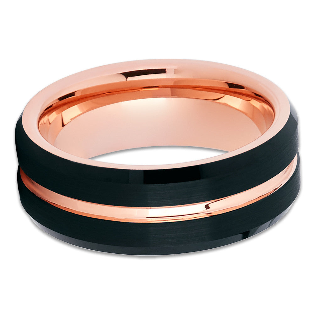 Rose Gold Tungsten Ring - Black Tungsten Ring - Unisex - Tungsten Carbide - Black Ring