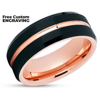 Rose Gold Tungsten Ring - Black Tungsten Ring - Unisex - Tungsten Carbide - Black Ring