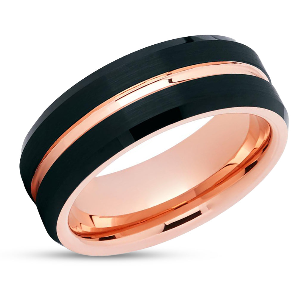 Rose Gold Tungsten Ring - Black Tungsten Ring - Unisex - Tungsten Carbide - Black Ring
