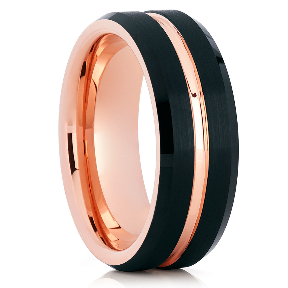 Rose Gold Tungsten Ring - Black Tungsten Ring - Unisex - Tungsten Carbide - Black Ring