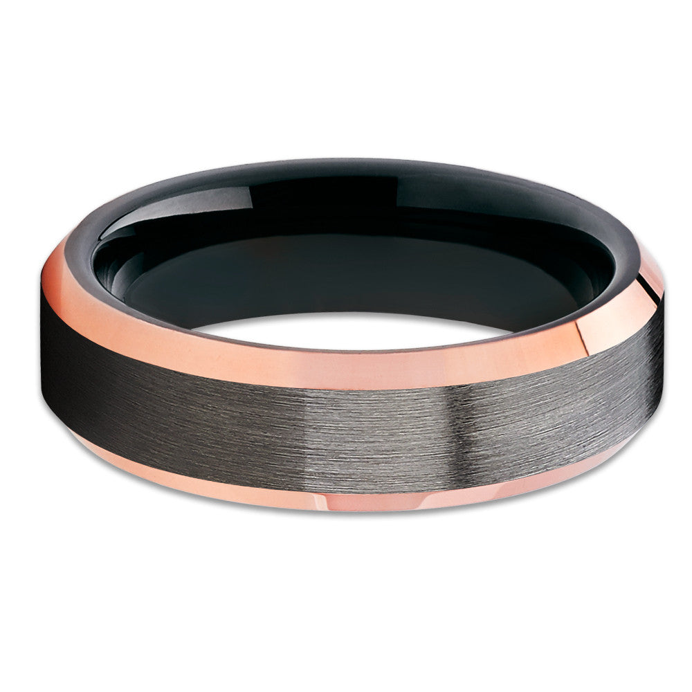 Rose Gold Tungsten - Gunmetal - Black Wedding Band - Handmade - Brush - Clean Casting Jewelry