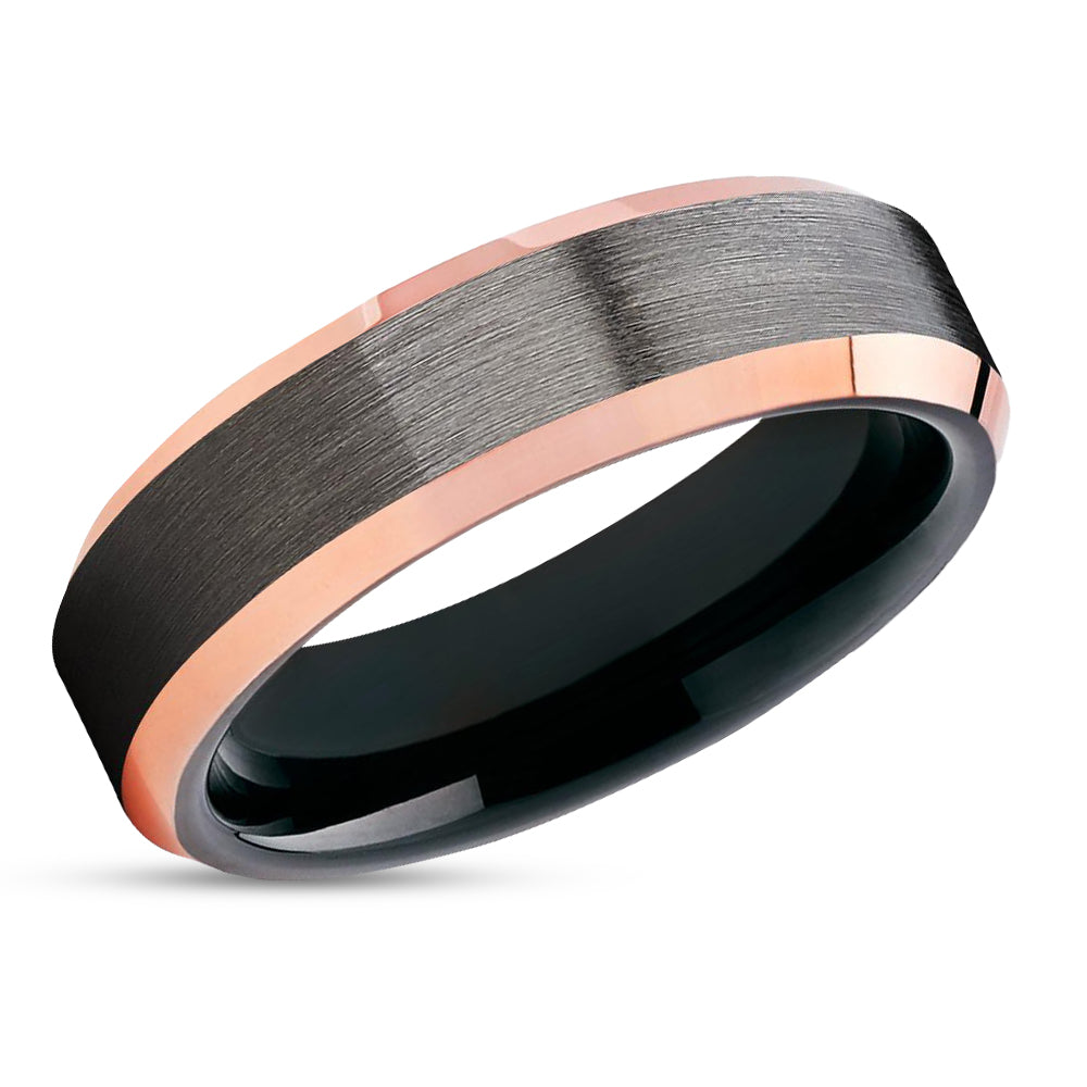 Rose Gold Tungsten - Gunmetal - Black Wedding Band - Handmade - Wedding Band