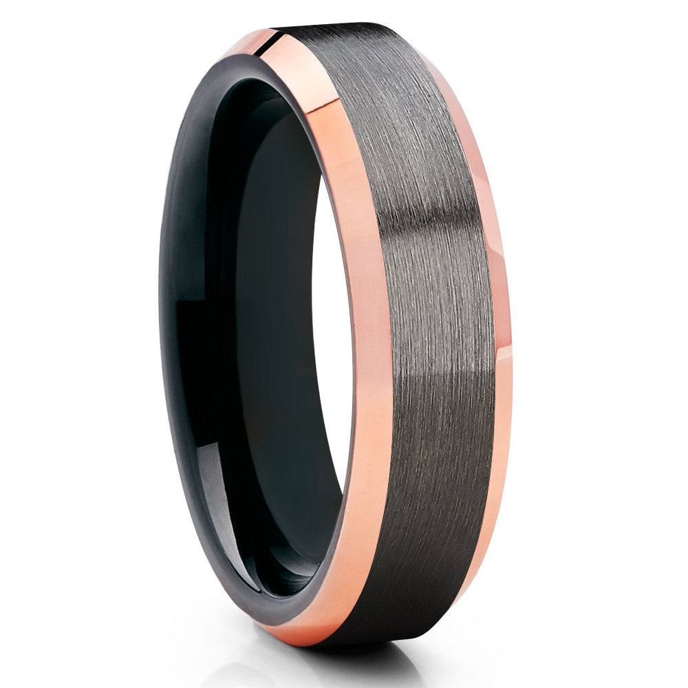 Rose Gold Tungsten - Gunmetal - Black Wedding Band - Handmade - Brush - Clean Casting Jewelry
