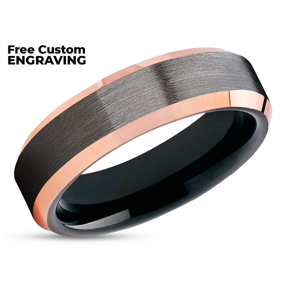 Rose Gold Tungsten - Gunmetal - Black Wedding Band - Handmade - Wedding Band