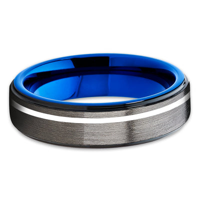 Blue Tungsten Wedding Band - Gray Tungsten Ring - Blue Tungsten Band - 6mm - Clean Casting Jewelry