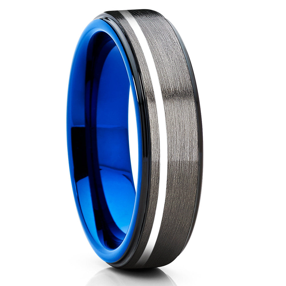 Blue Tungsten Wedding Band - Gray Tungsten Ring - Blue Tungsten Band - 6mm - Clean Casting Jewelry