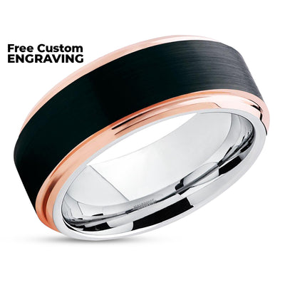 Men's Tungsten Wedding Band - Rose Gold - Rose Gold Tungsten Band - Black Ring