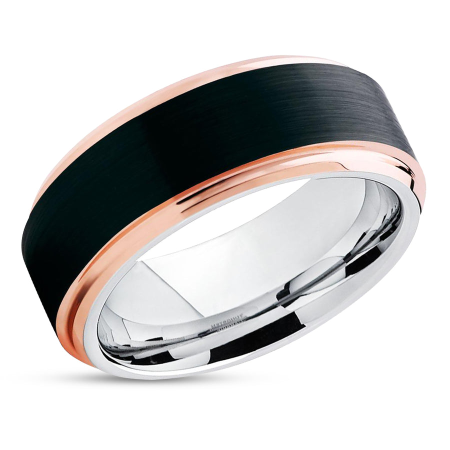Men's Tungsten Wedding Band - Rose Gold - Rose Gold Tungsten Band - Black Ring
