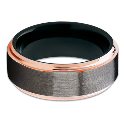 Rose Gold Tungsten Ring - Black Tungsten Ring - Gunmetal Tungsten Band - Clean Casting Jewelry