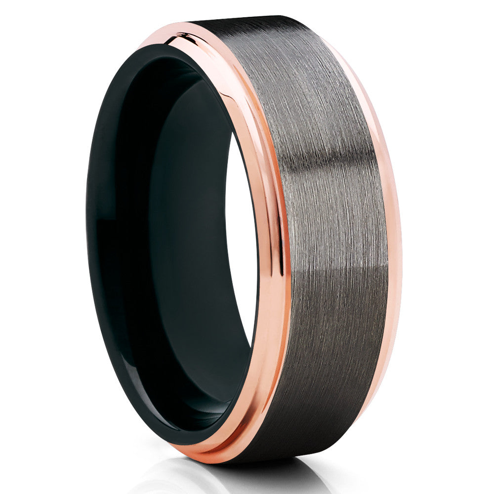 Rose Gold Tungsten Ring - Black Tungsten Ring - Gunmetal Tungsten Band - Clean Casting Jewelry