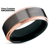 Rose Gold Tungsten Ring - Black Tungsten Ring - Gunmetal Tungsten Band - Black Ring