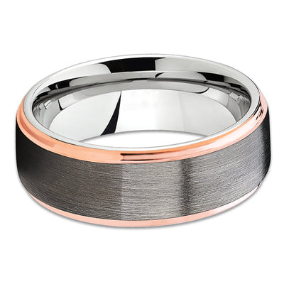 Rose Gold Tungsten Ring - Gray Tungsten Ring - Gunmetal - Tungsten Band - Clean Casting Jewelry