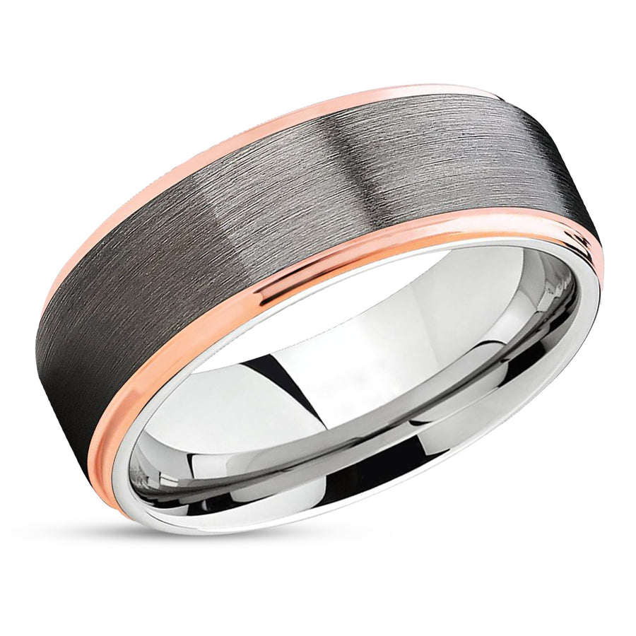 Rose Gold Tungsten Ring - Gray Tungsten Ring - Gunmetal - Tungsten Band - Gunmetal Ring