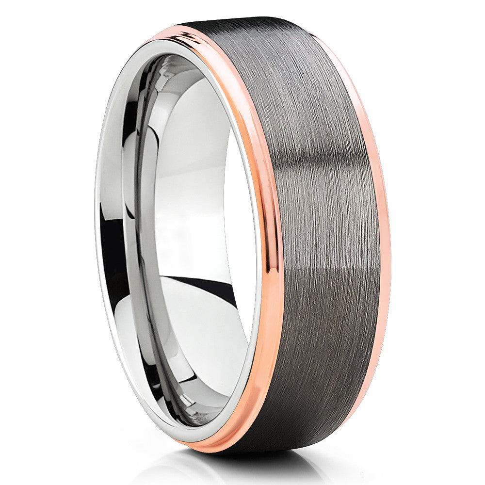 Rose Gold Tungsten Ring - Gray Tungsten Ring - Gunmetal - Tungsten Band - Clean Casting Jewelry