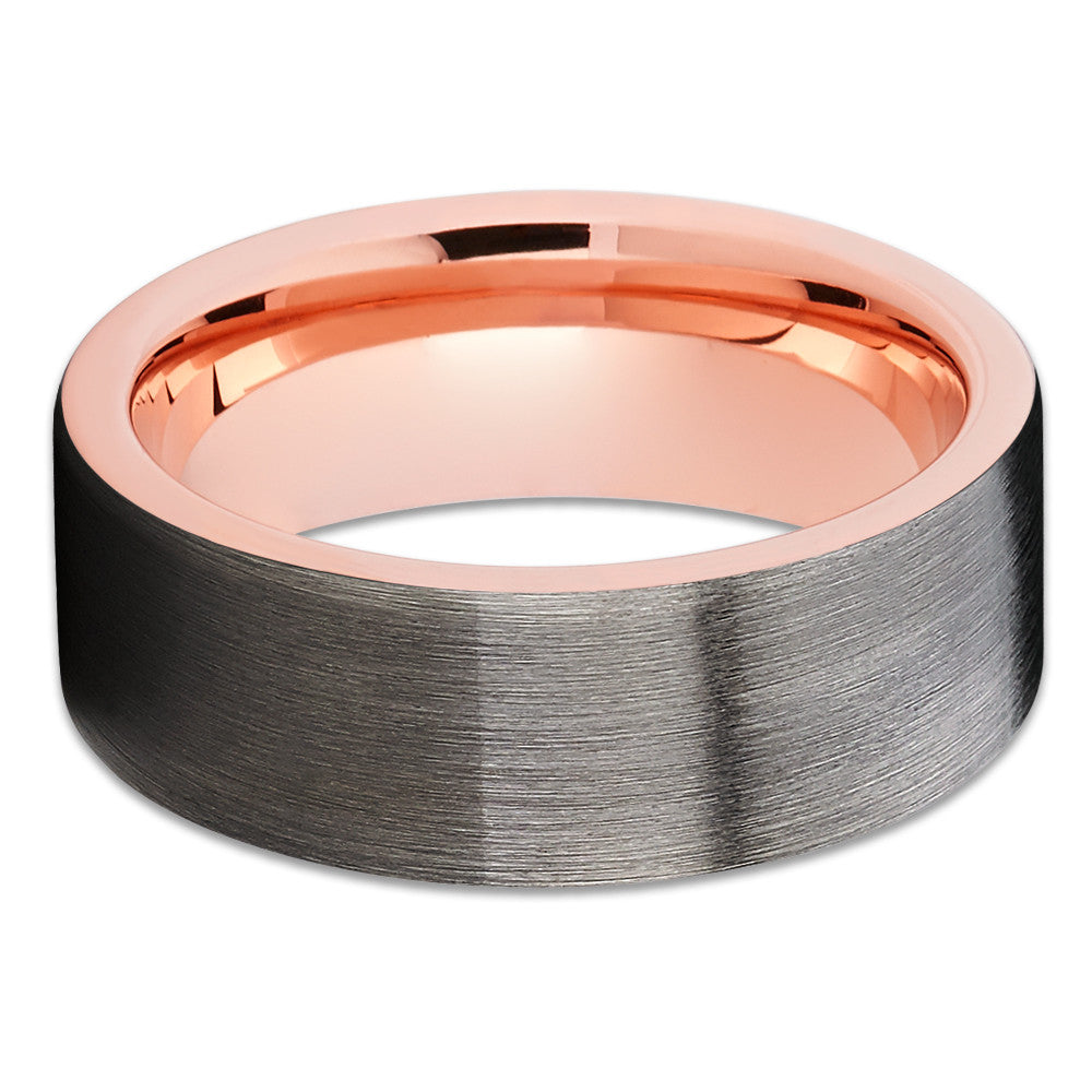 Rose Gold Tungsten Ring - Gray Tungsten Band - Rose Gold Tungsten - Brush - Clean Casting Jewelry