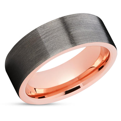 Rose Gold Tungsten Ring - Gray Tungsten Band - Rose Gold Tungsten - Brush