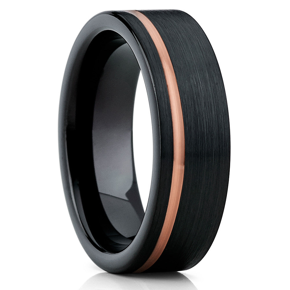 Tungsten Wedding Band - Black Tungsten Ring - Rose Gold Tungsten - Clean Casting Jewelry