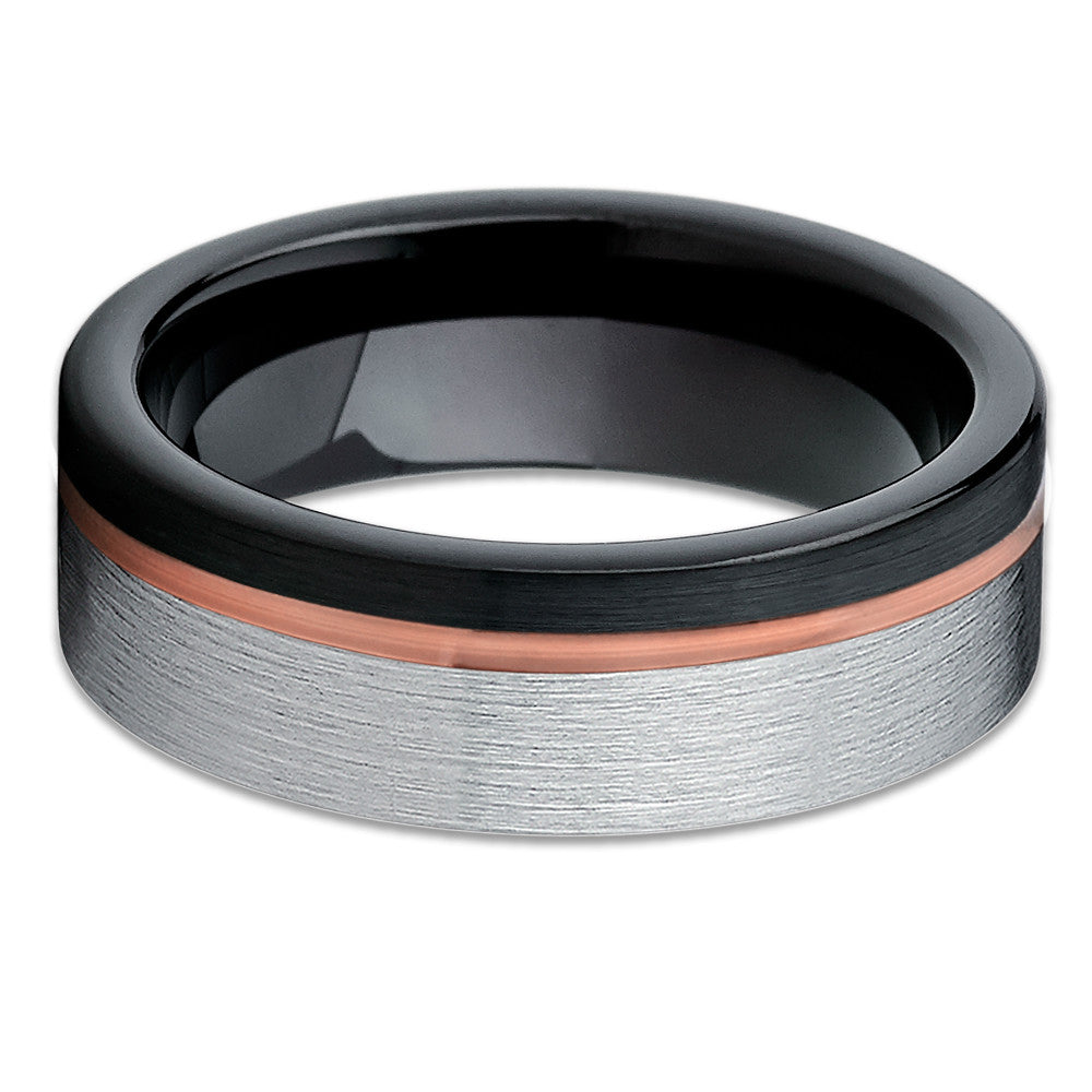 Black Tungsten Wedding Band - Rose Gold Tungsten - Black Tungsten Ring - Clean Casting Jewelry