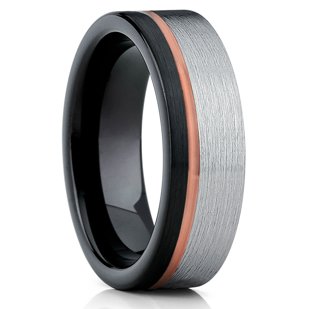 Black Tungsten Wedding Band - Rose Gold Tungsten - Black Tungsten Ring - Clean Casting Jewelry